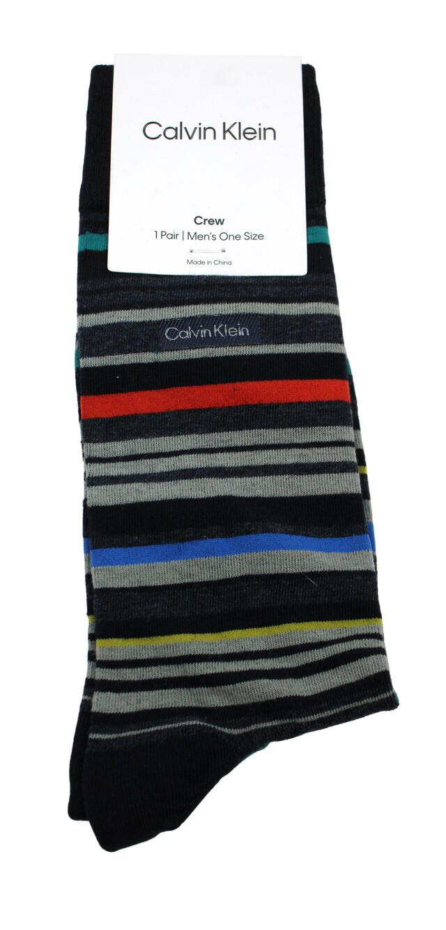 Calvin Klein Socks Mens 7-12 Multi Stripe Crew Dress 1 Pair Business Mid Calf